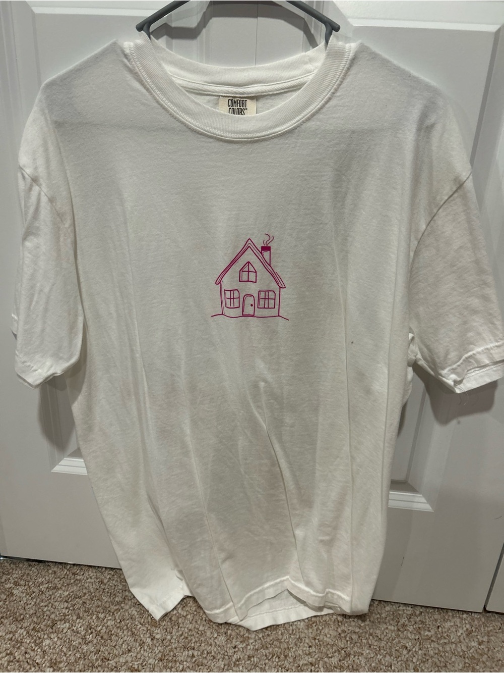 Comfort Colors White Short Sleeve Tee with Pink House Graphic